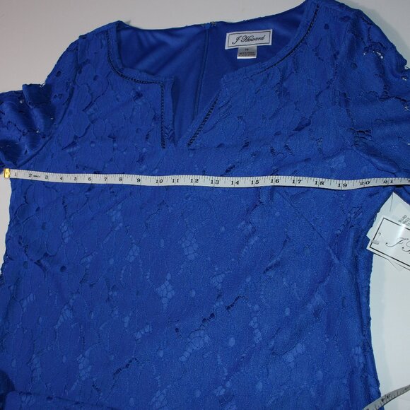 J Howard Blue Floral Lace Overlay Dress Size 16 V-Neck with Ruffled Sleeves - Picture 8 of 11